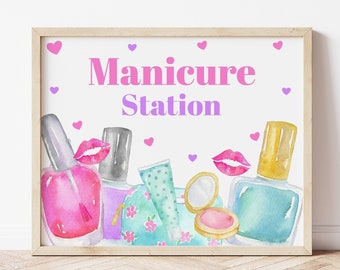 Spa Party Manicure Station Sign, Spa Party Decorations, Mani Pedi Party, Birthday Party, Makeup Party, Spa Party Signs, Printable, MABP