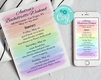 Editable Rainbow Bachelorette Party Weekend, Itinerary, Hen Party, Bachelorette Party Schedule, Invitation, Printable, Corjl, Instant, RABB