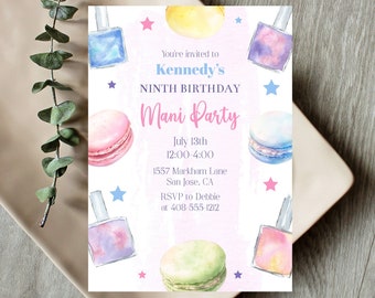 Editable Mani and Macaroons Party Invitation Template Printable Manicure Party Invite Tween Birthday Party Teenager Nail Party Corjl MMBP