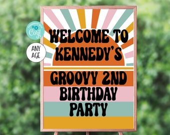 Groovy Welcome Sign Template, Hippie Birthday Party, Two Groovy Party Decorations, One Groovy Girl, Printable, Editable, Corjl, GROO