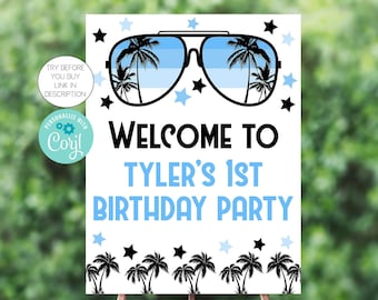 One Cool Dude Welcome Sign Template, 1st Birthday Party Decorations, Boys First Birthday Party, Cool Dude Party Sign, Printable, Corjl, BLOC