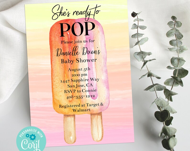 Editable Ready to Pop Baby Shower Invitation Popsicle Baby Shower Summer Baby Shower Invitation Template Corjl Printable