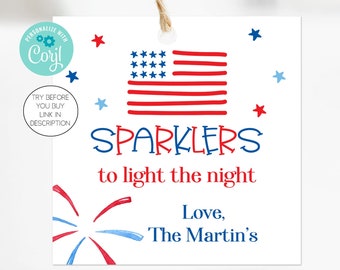 Sparklers to Light the Night 4th of July Favor Tag July 4th Party Decorations Family Reunion Block Party Fireworks Favor Tag Corjl JUFO