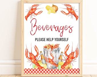 Letrero imprimible para bebidas, hervido de cangrejos de río, cena de cangrejos de río, fiesta de cangrejos de río, letrero para bebidas, letrero de mesa, decoraciones para fiesta de cangrejos de río, instantáneo, CFBP