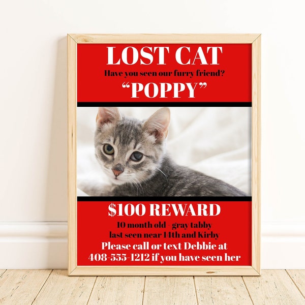 Lost Cat Flyer Template, Editable Missing Cat 8.5x11 Sign, Printable Missing Cat Flyer, Personalized Lost Animal, Lost Pet Sign, Corjl