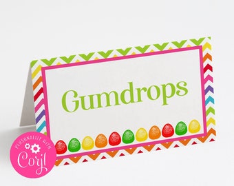 Editable Food Card Template, Place card, Candy Party Decorations, Candy Birthday Party, Personalized Cards, Corjl, Candy Buffet Cards, CABP