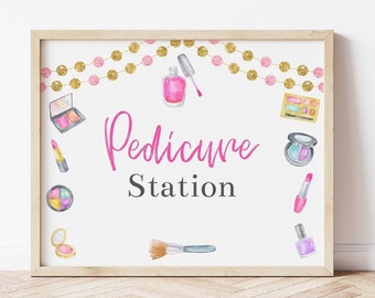 Pedicure Station Sign For Spa Birthday Party, Spa Party Signs, Spa Party Decorations For Spa Party or Makeup Party, Printable, Tween, MASP
