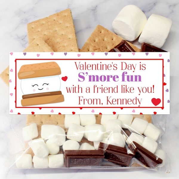 Editable Smore Valentine Bag Topper Template, Valentine's Day is S'more Fun With A Friend Like You, Printable Valentines For Kids, Corjl