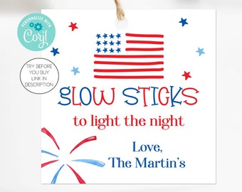 Glow Sticks to Light the Night 4th of July Favor Tag July 4th Party Decorations Family Reunion Block Party Fireworks Favor Tag Corjl JUFO