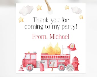 Firetruck Birthday Favor Tag, Fire Truck Birthday Gift Tag, Editable Favor Tag, Printable Fire Truck Party Favor Tag, Fireman, Corjl, FWBP