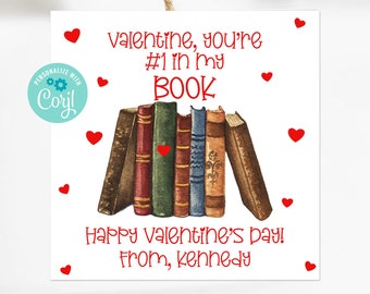 Printable Book Valentine Cards For Kids, You're #1 In My Book, Board Book Valentine Gift For Preschool Daycare or Elementary School, Corjl