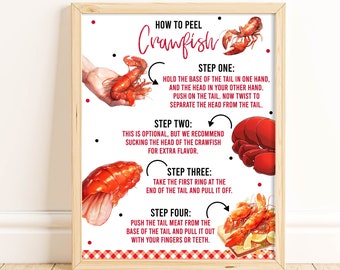 Printable How To Peel Crawfish Sign, Crawfish Boil Party Decorations, Seafood Party, Craw Fish Boil, Instant Download, Summer Party, CFBP