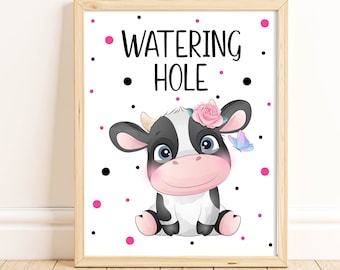 Cow Watering Hole Sign For Farm Party Beverage Station or Drinks Sign, Cow Beverage Sign, Farm Birthday Party Decorations, Printable, HCHM
