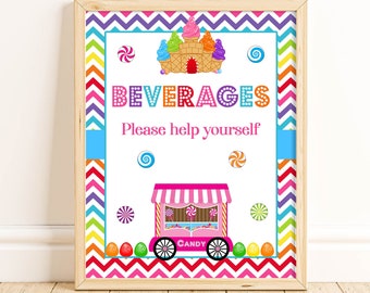 Beverage Sign, Candy Birthday Party, Sweets Party, Candy Party, Sweet Celebration, Girls Birthday Party, Drinks Sign, Instant Download, CABP