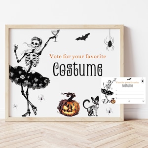 Printable Skeleton Costume Party Voting Sign and Ballot Card, Halloween Party Decorations, Costume Party Decorations, Instant Download, SKHP
