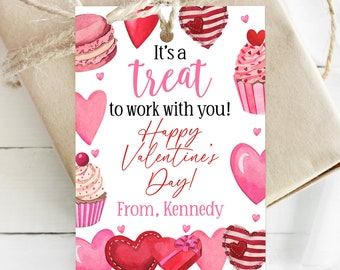 Editable It's A Treat To Work With You Valentine Tag, Co-worker Treat Tag, Printable Office Valentine Gift Tag, Coworker Valentines, Corjl