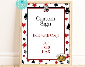 Editable Casino Party Sign Template Printable Casino Party Decorations 5x7  8x10 & 10x8 Poker Night Casino Birthday Gambling Party Corjl CAS