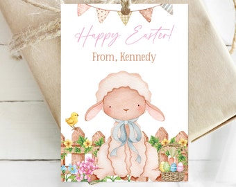 Editable Happy Easter Gift Tag, Easter Gift Basket Tag, Printable Easter Tag For Friends and School Class, Easter Sheep Gift Tag Corjl