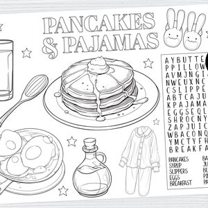 Printable Pancakes and Pajamas Coloring Sheet and Word Search - Etsy