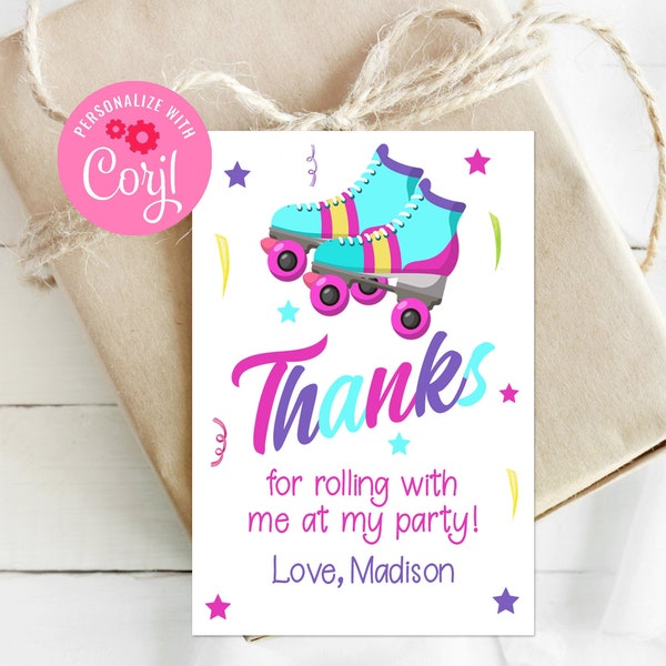 Editable Rollerskate Favor Tag, Skating Party, Printable Favor Tag, Thank You Tag, Corjl, Digital Download, Skating Birthday, Instant, RSBP