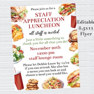Editable Sandwich Soup Salad Flyer Template, Printable Staff Appreciation Lunch, Office Luncheon, Teacher Appreciation, School Flyer, Corjl