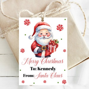 Etiqueta de Natal editável do Papai Noel, Etiqueta de Natal para impressão, Etiqueta de presente do Papai Noel, Presentes de Natal para crianças, Presente do Papai Noel, Corjl, A522