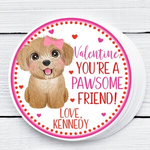 Puppy Valentine Tags, Dog Valentines for Kids School, Classroom Valentines, Animal Tag For Kids Valentines, Valentine's Day Gifts, Pawsome image 1