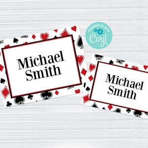 Plantillas editables de tarjetas de identificación de casino, tarjetas para fiestas de casino, noche de póquer, decoraciones para noches de casino, Corjl, descarga digital, CAS