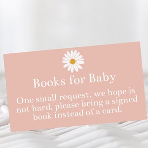 Boeken voor babykaart, madeliefje babyshower, madeliefje babyshowerspel, babyshower meisjes, Oh baby, lentebabyshower, kaart met boekverzoek, OHDA