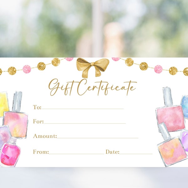 Editable Manicure Gift Certificate Voucher Template, Pink and Gold, Printable Christmas or Birthday Gift, Coupon Voucher, Mani Coupon, Corjl