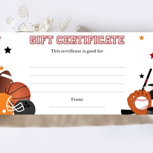 Bearbeitbare Sportgeschenkgutscheinvorlage, Gutschein für Sportveranstaltungen, personalisierter Spielkartengutschein, druckbarer Geschenkgutschein, Corjl