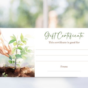 Bewerkbare cadeaubon boom planten cadeaubon sjabloon, voucher voucher landschapsarchitectuur, afdrukbare cadeaubon, tuinonderhoud, Corjl
