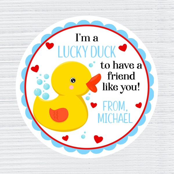 Lucky Duck Valentine Tags For Kids, Preschool Valentines, Boys and Girls Toddler Valentine Cards, Rubber Ducky Tags, Daycare Valentines