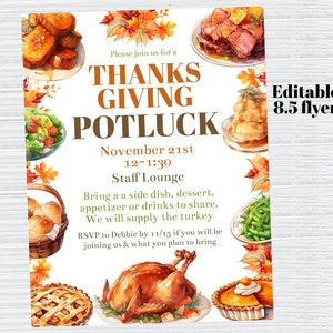 Editable Thanksgiving Potluck Flyer Template, Printable Thanksgiving Staff Potluck, Teacher and Staff Appreciation Luncheon Flyer, Corjl