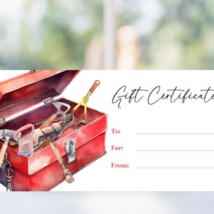 Printable Tool or Handyman Gift Certificate Template, Christmas or Birthday Gift, Tools For Him Or When Offering Handyman Services, Corjl