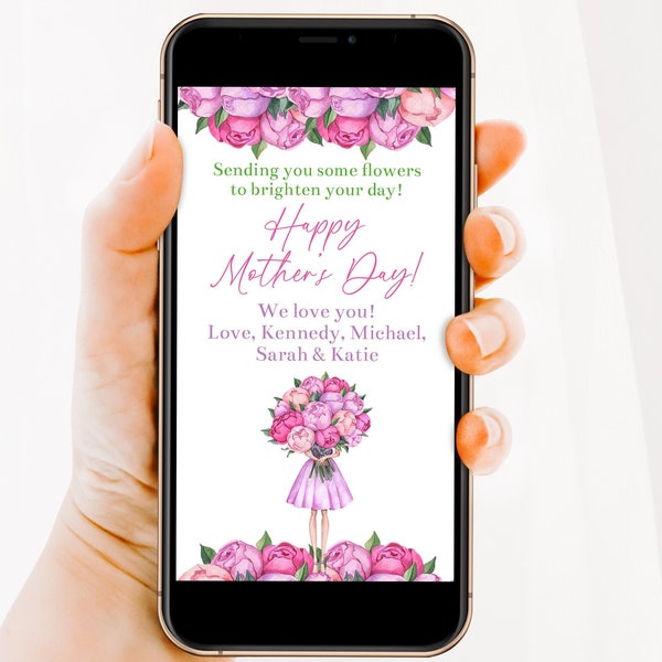 Editable Mother's Day Digital Ecard, Mother's Day Flower Electronic Card, Mobile Card For Mom, Text or Email Digital Mom's Birthday, Corjl