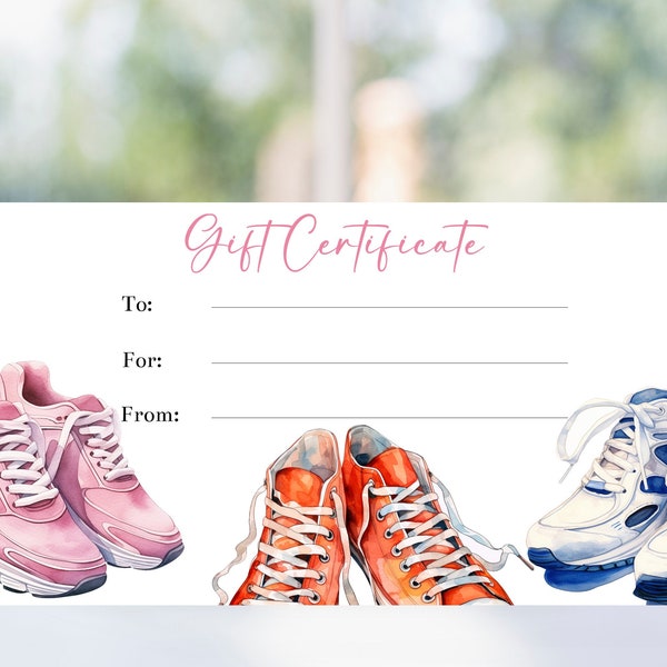 Editable Women's Shoe Gift Certificate Template, Sneakers Tennis Shoes Coupon Voucher Printable Christmas or Birthday Gift Women Girls Corjl