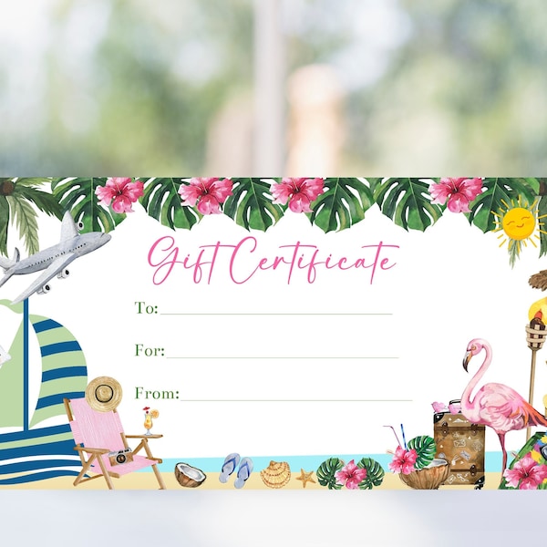 Printable Beach Trip Gift Certificate Voucher Template, Editable Hawaii Florida Mexico Christmas Gift, Personalized Travel Voucher, Corjl
