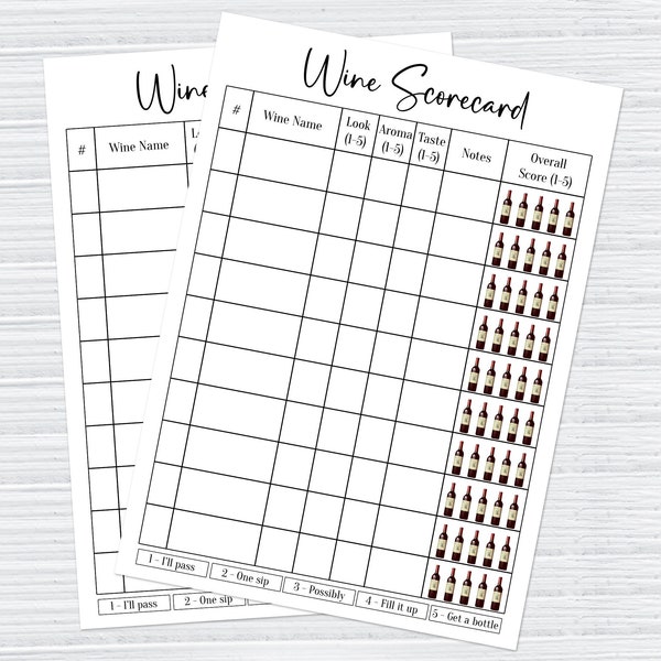 Wine Tasting Scorecard, Wine Tasting Party Supplies, Wine Tasting Score Card, Score Sheet, Scoring Card, Wine Notes, Wine Party, Printable