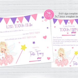 Carta editável da Fada do Dente, Carta e certificado da Fada do Dente, Um bilhete da Fada do Dente, Personalize com Corjl, Digital