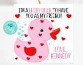Printable Pink and Red Lucky Duck Valentine Tag For Preschoolers or Daycare, Rubber Ducky Valentine Card For Kids Preschool, Corjl, Toddler Il_170x135