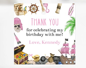 Editable Pirate Birthday Party Favor Tag, Printable Girls Pirate Party Gift Tag, Pink Pirate Party Decorations, Thank You Tag, Corjl, PPGB