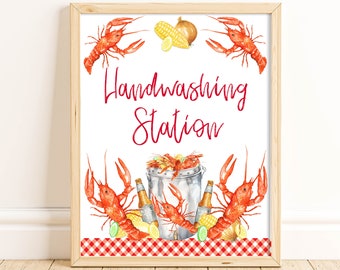 Letrero para estación de lavado de manos "Crawfish Boil", decoración para fiestas (PDF y JPG)