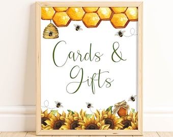 Cards and Gifts Sign, Bee Baby Shower, Bumble Bee, Bumblebee, Baby Bee, Gift Table Sign, Honeycomb, Printable Sign, Baby Shower Sign, BEEB