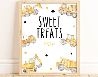 Printable Construction Sweet Treats Sign, Construction Birthday Party or Baby Shower Treat Table Sign, Boy Birthday, Instant Download | BUCS