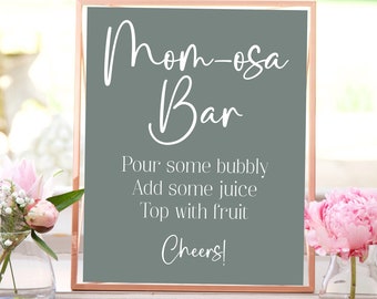 Sage Green Momosa Bar Sign Template, Boho Baby Shower, Minimalist Baby Shower, Mimosa Bar Sign, Baby Shower Decorations, Instant, SGBS