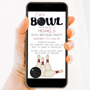 Editable Bowling Digital Invitation Let's Bowl Evite Bowling Birthday Mobile Invitation Text or Email Electronic Invite Corjl image 1