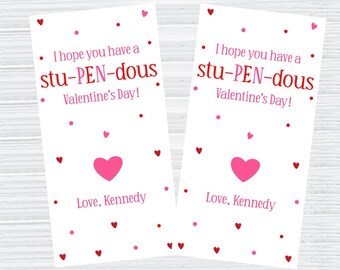 I Hope You Have A Stu-PEN-Dous Valentine's Day Pen Valentine Card, Printable Kids School Valentines, Non Candy Valentines For Kids Corjl