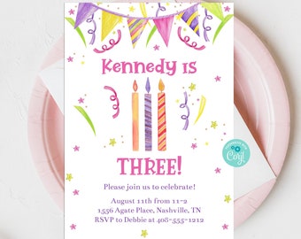 Editable 3rd Birthday Invitation Template Third Birthday Party 3 Year Old Birthday Party Invite Printable Invitation Corjl Girls 3rd Party