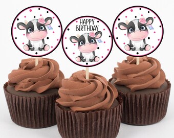 Printable Cow Cupcake Toppers, Farm Birthday Party Decorations, Barnyard Party, Holy Cow 1st Birthday Party, Instant Download, HCHM